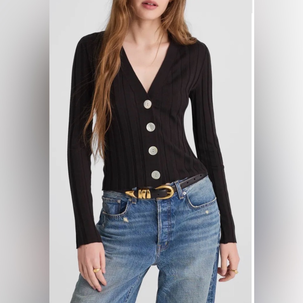 Madewell Rib V-Neck Merino Wool & Silk Cardigan